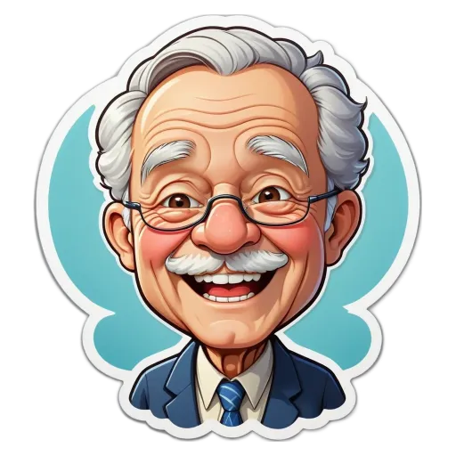 An old man with a fake smile and glasses.