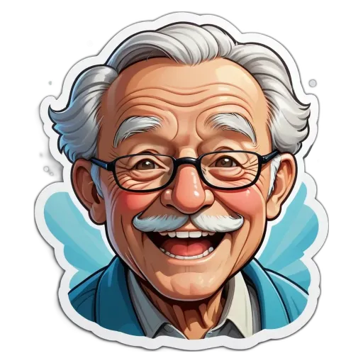 An old man with a black mustache and glasses.