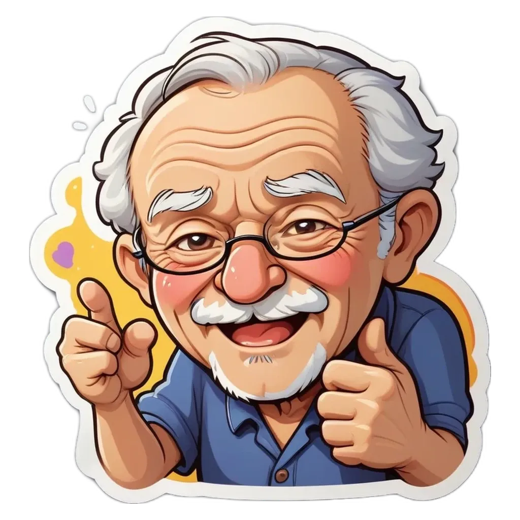 An old man with a thumbs up is showing his satisfaction.