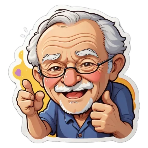 An old man with a thumbs up is showing his satisfaction.