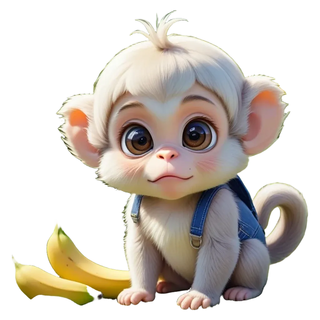 Monkey sitting next to a bunch of bananas.