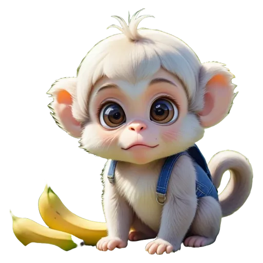 Monkey sitting next to a bunch of bananas.