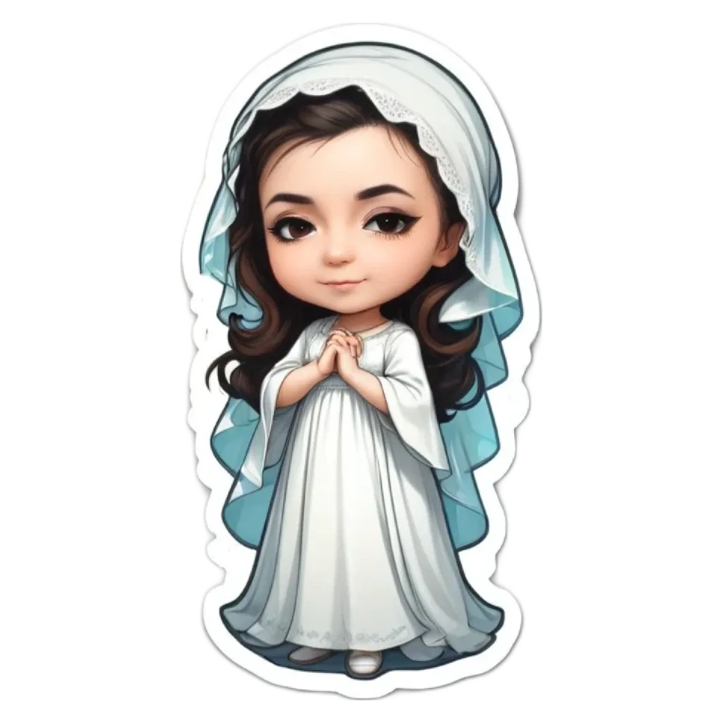 A girl praying in a white dress.