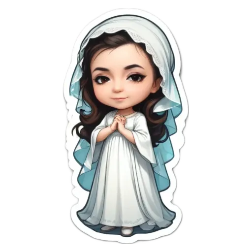 A girl praying in a white dress.