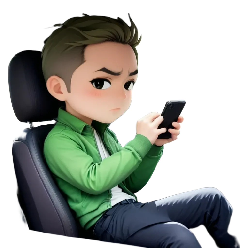 A boy is using his cell phone and looks upset.