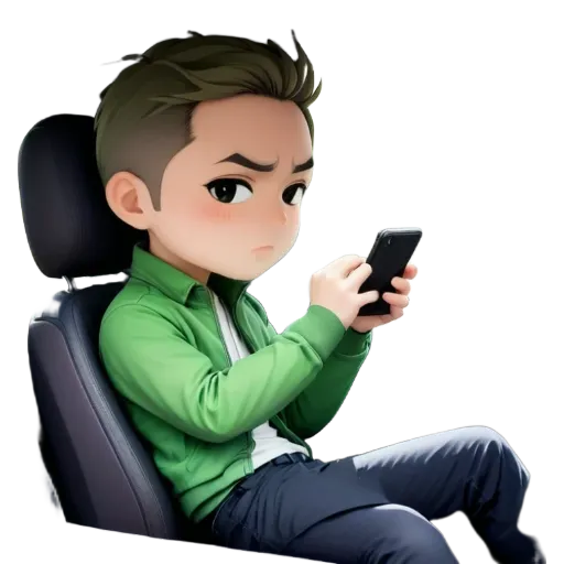 A boy is using his cell phone and looks upset.