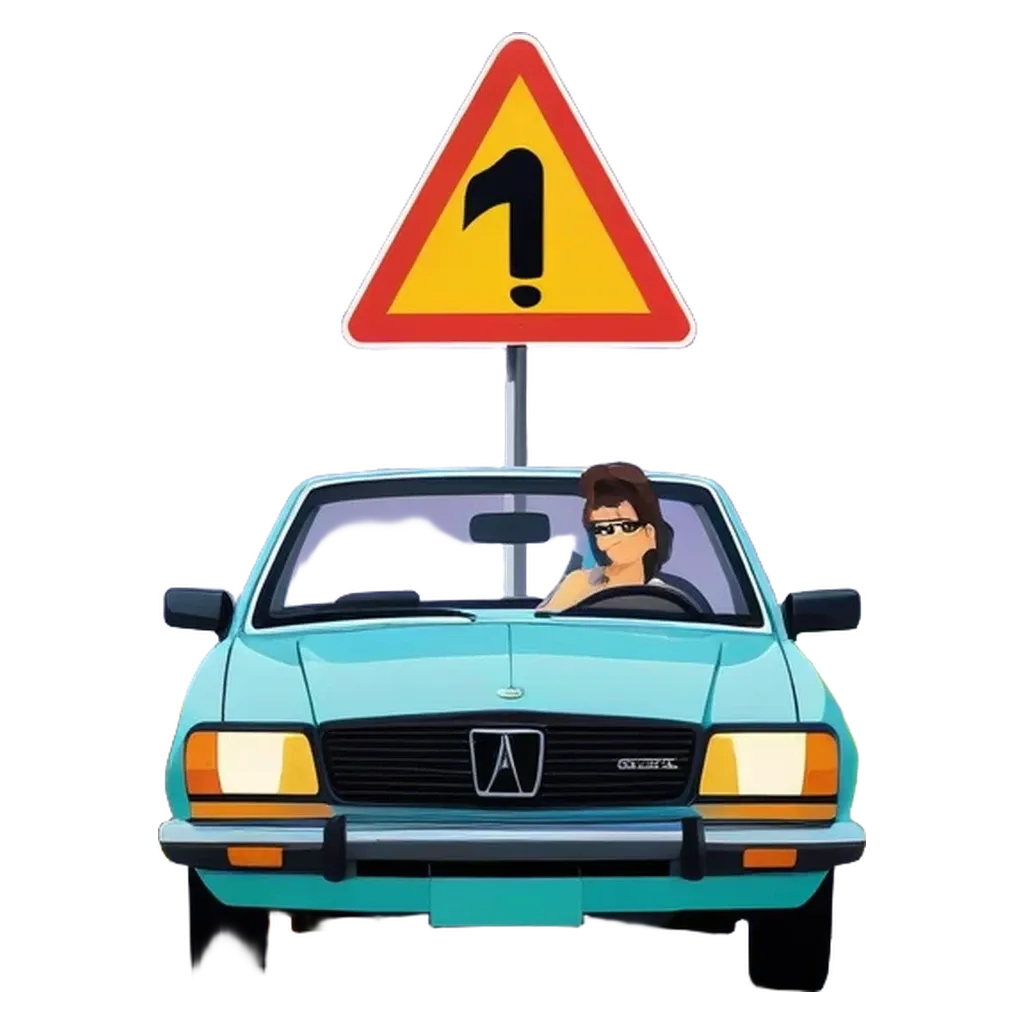 A car is driving past a sign that says 1 way is unknown.