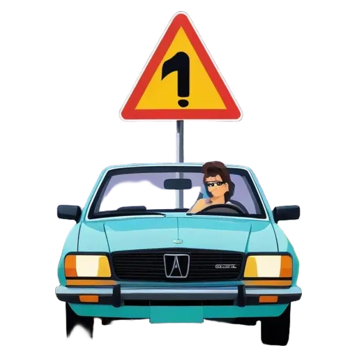 A car is driving past a sign that says 1 way is unknown.