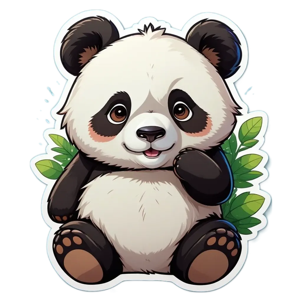 A panda bear sticker is on a black background.
