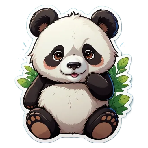 A panda bear sticker is on a black background.