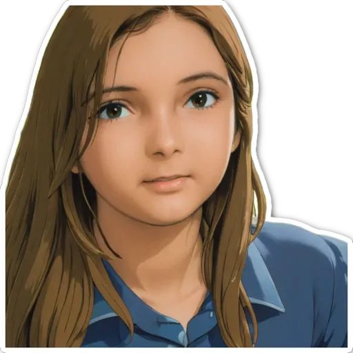A cartoonish drawing of a girl with long hair.