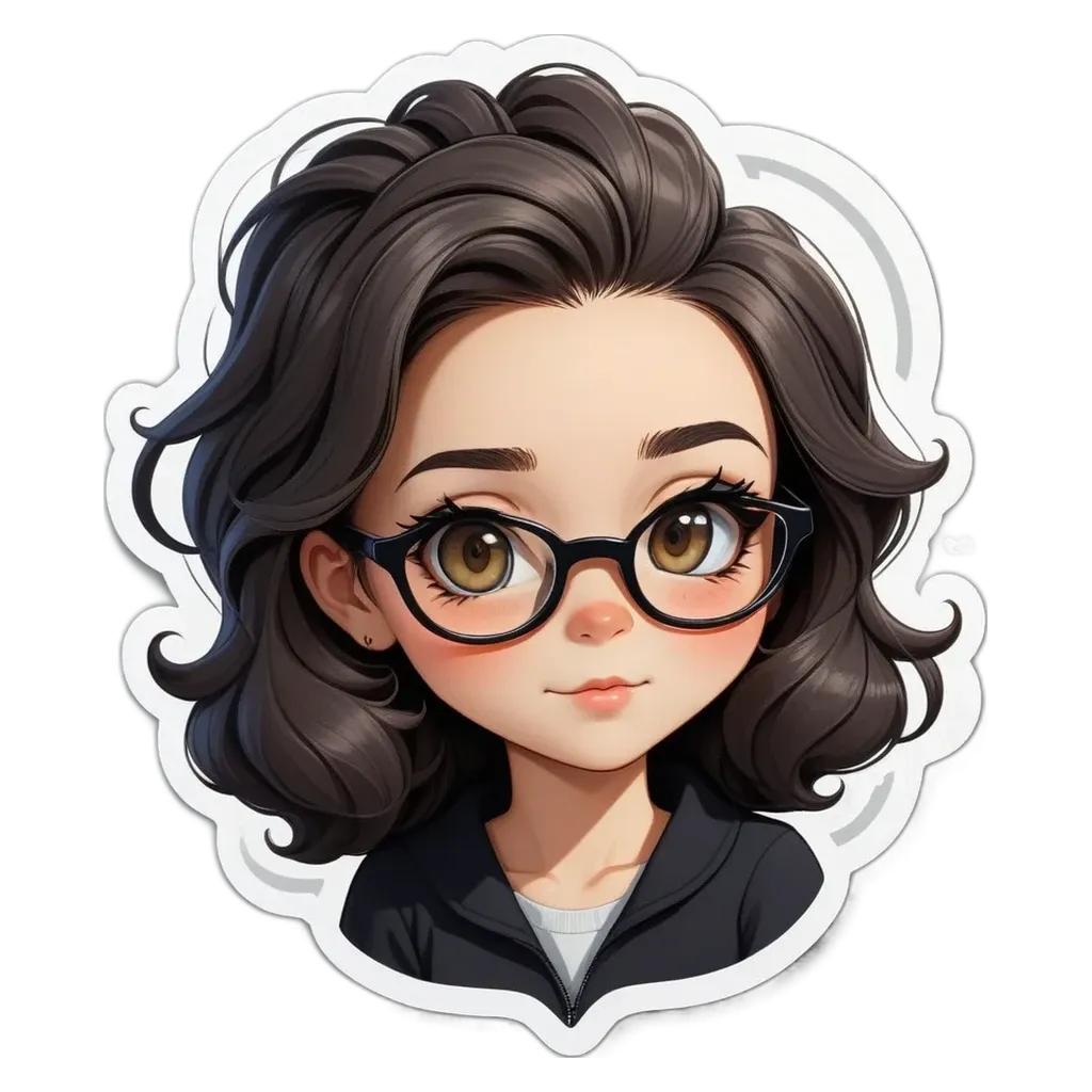 A girl with glasses that is on a sticker.
