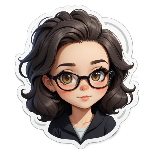 A girl with glasses that is on a sticker.