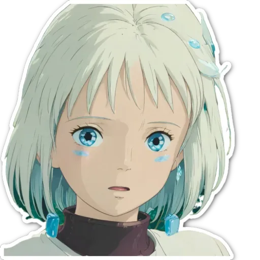 A white face with blue eyes.