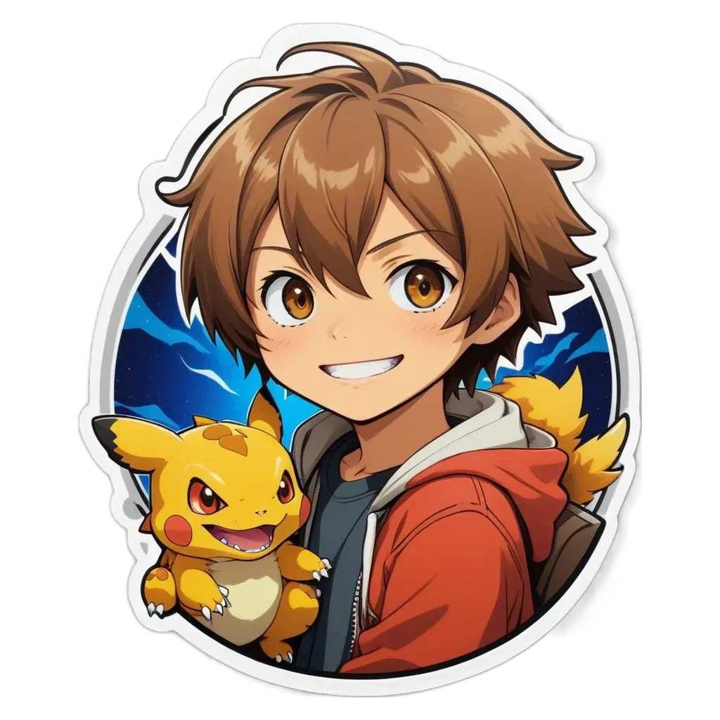 A boy and his pet Pikachu are in the center of a circle.