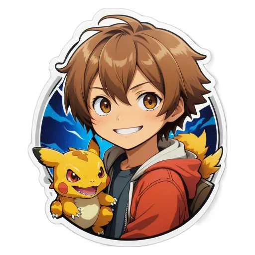 A boy and his pet Pikachu are in the center of a circle.