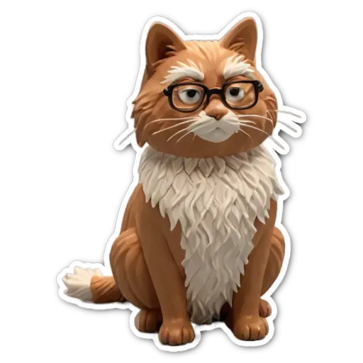 A cat sticker is sitting on a black background.