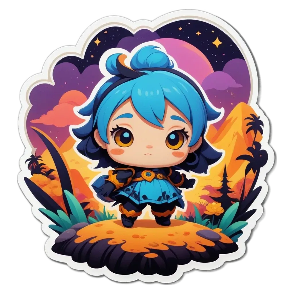 A girl is wearing a blue dress and standing on a rock.