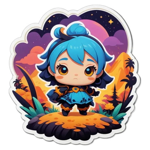 A girl is wearing a blue dress and standing on a rock.