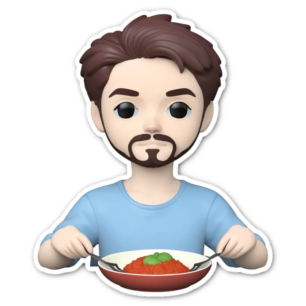 A face that is eating spaghetti with a fork.
