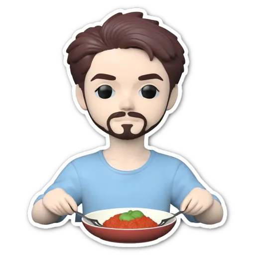 A face that is eating spaghetti with a fork.