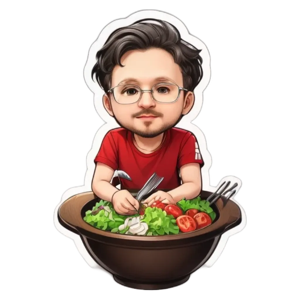 A boy is eating salad and is shown with a utensil in a bowl.