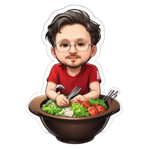 A boy is eating salad and is shown with a utensil in a bowl.