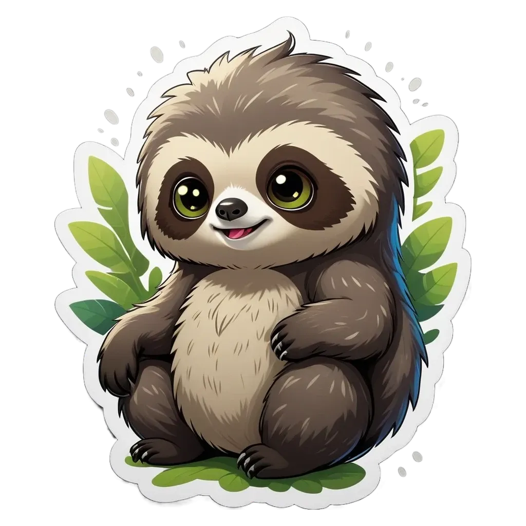 A cartoon picture of a sloth that is brown and green.