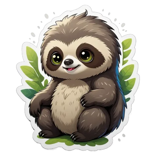A cartoon picture of a sloth that is brown and green.
