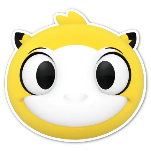 A sticker of a face with black eyes and a smile.