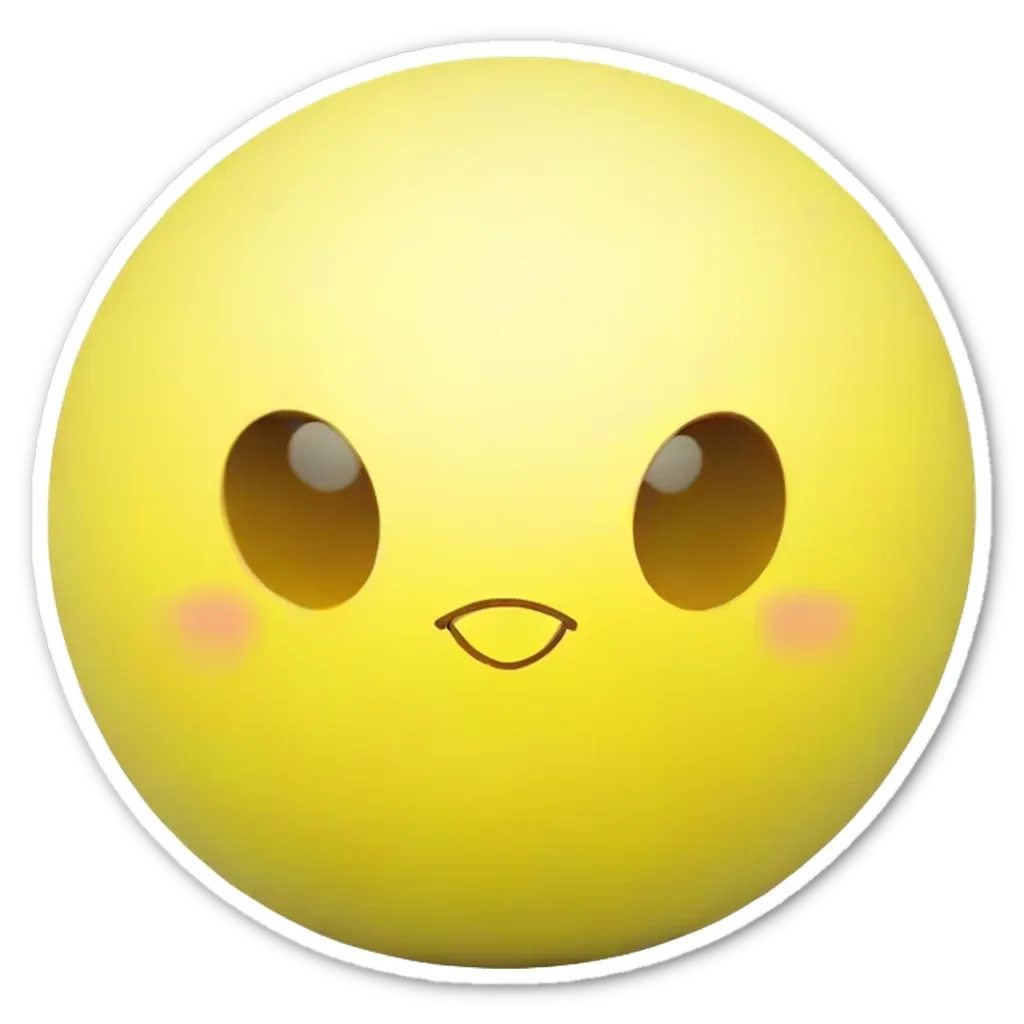 A yellow smiley face sticker with black eyes.