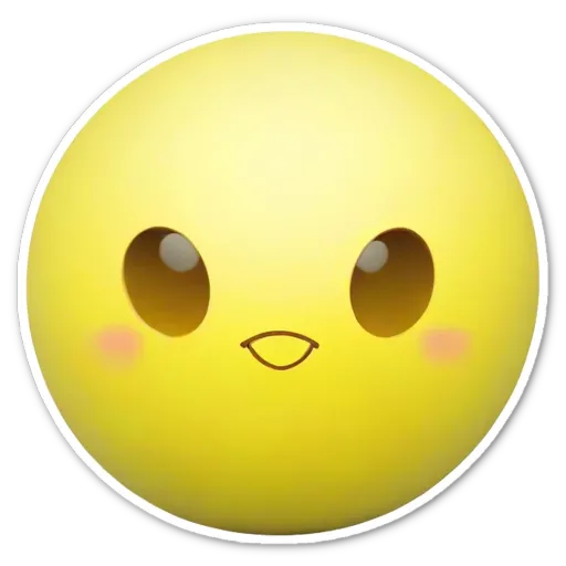A yellow smiley face sticker with black eyes.