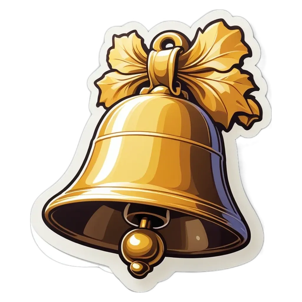 A bell is drawn on a sticker with a black background.