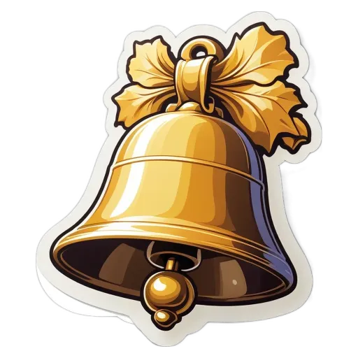 A bell is drawn on a sticker with a black background.