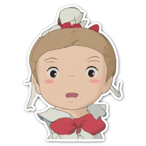 A girl with a red and white bow on her right.