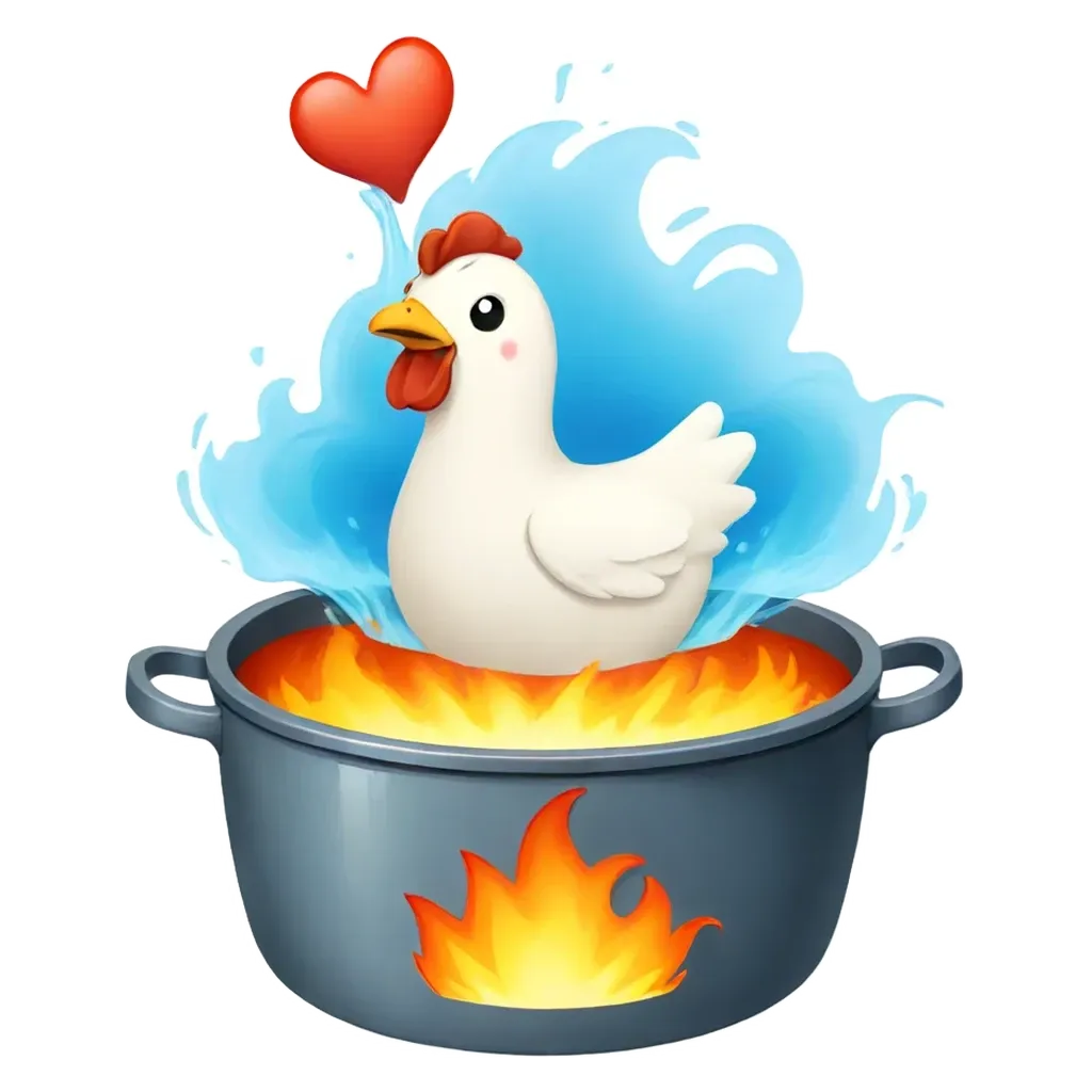 A pot with a chicken in it that has a heart on the side.