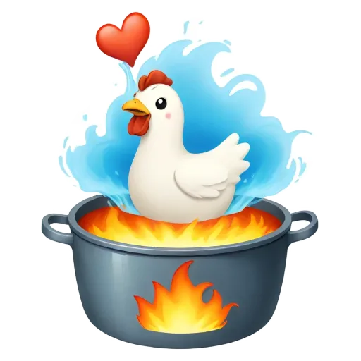 A pot with a chicken in it that has a heart on the side.