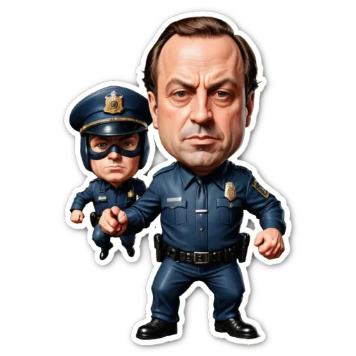 A cartoonish drawing of a police officer and child.