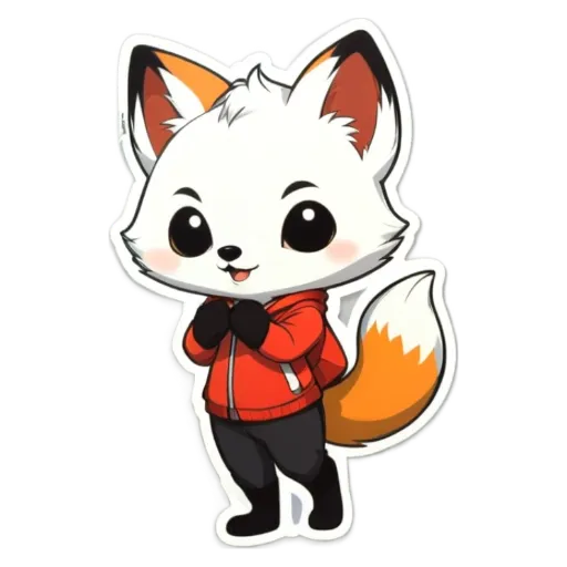 A fox wearing a red jacket is standing up.