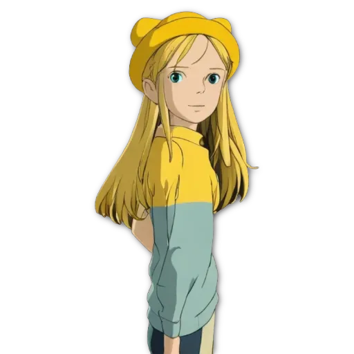 A girl with a yellow shirt and a blue sleeve.