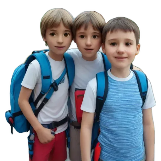 Three young boys with backpacks posing for the camera.