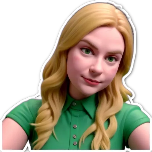 A green colored female with long hair that is styled in a braid.