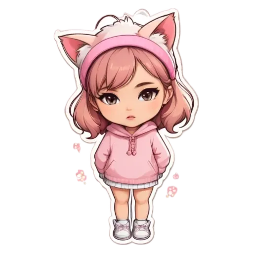 A girl with a pink hoodie and cat ears.