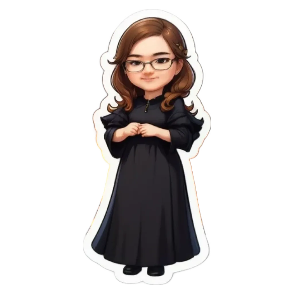 A girl wearing a black dress that is a sticker of a girl.