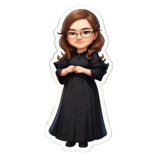 A girl wearing a black dress that is a sticker of a girl.