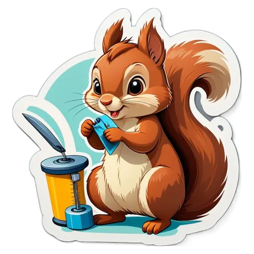 A squirrel holding a piece of paper with a smile.