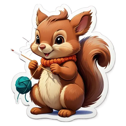 A squirrel is knitting a ball of yarn with a ball of yarn and a needles.