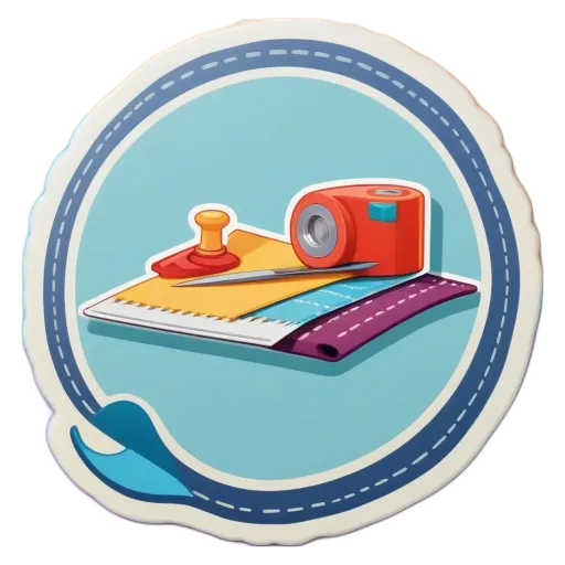 A circular sticker of a camera on top of a piece of paper.