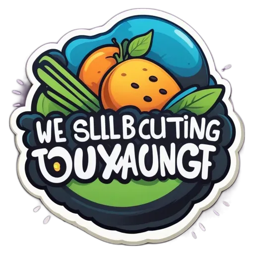 A sticker that says "We slubb cutting tuxauGNF" on a black background.