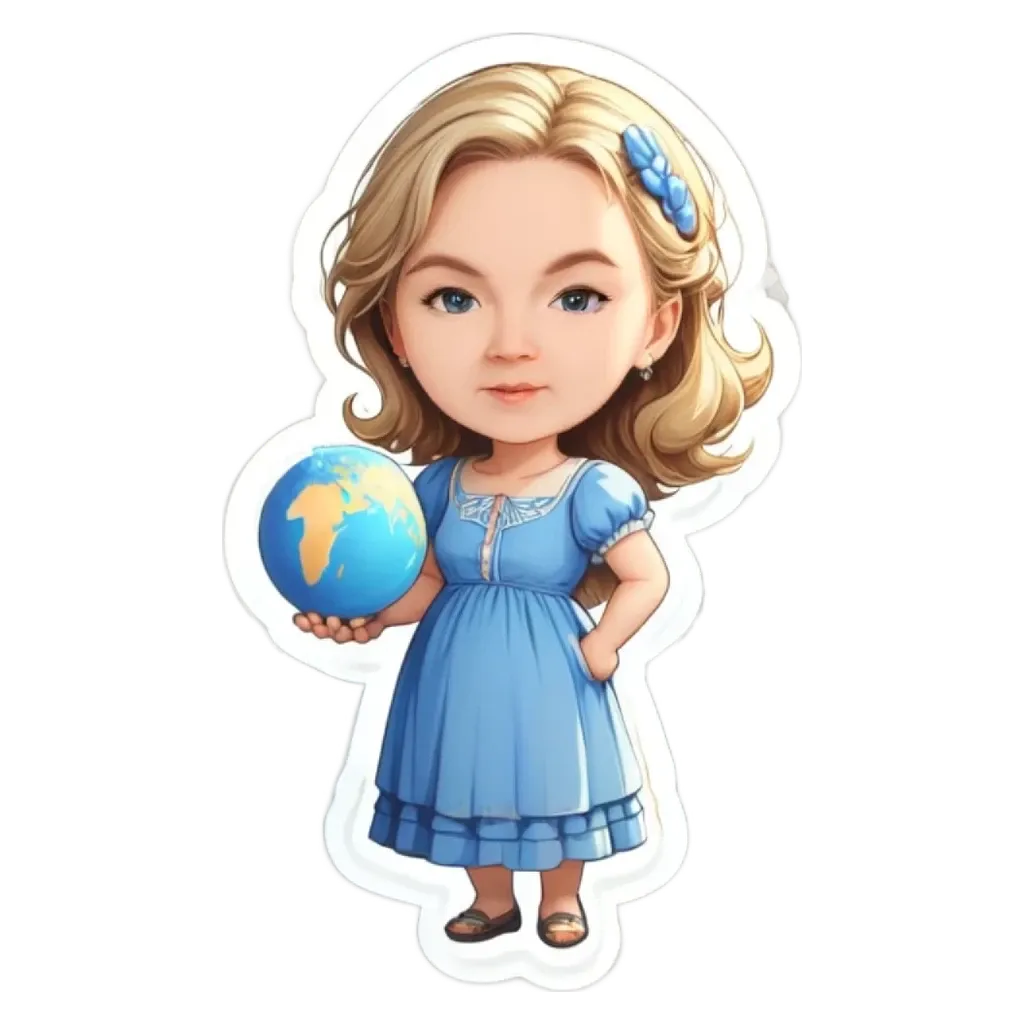 A cartoon girl holding a globe is shown.